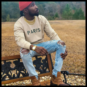 Beige/White/Forest Green Classic Crewneck Pullover